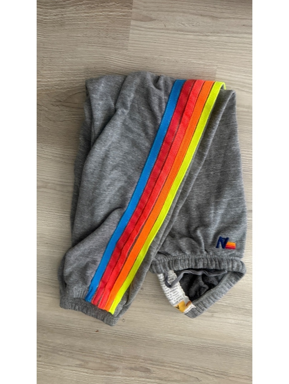 Aviator Nation Classic 5 Stripe Sweatpants Heather Gray Rainbow neon  M
